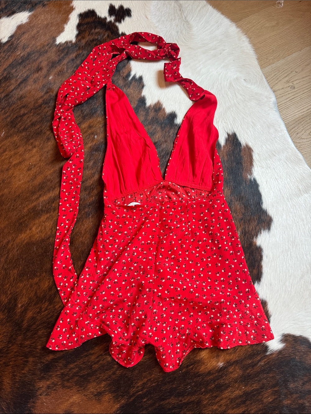 American Threads Red Floral Halter Romper - Picture 2 of 3